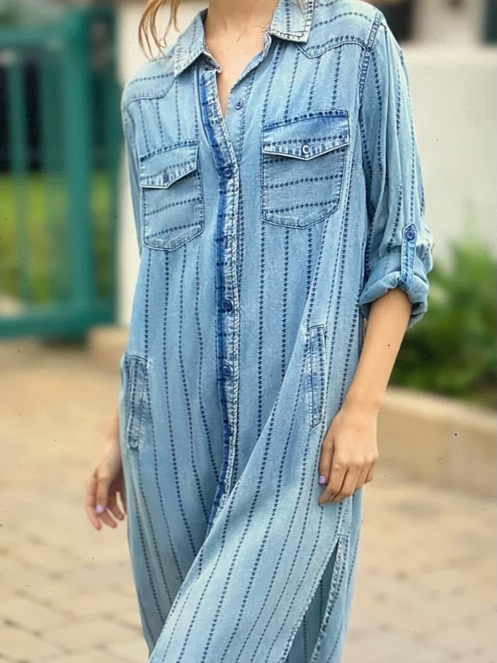 Billy T dress midi sz large light denim lyocell “Just Hanging”